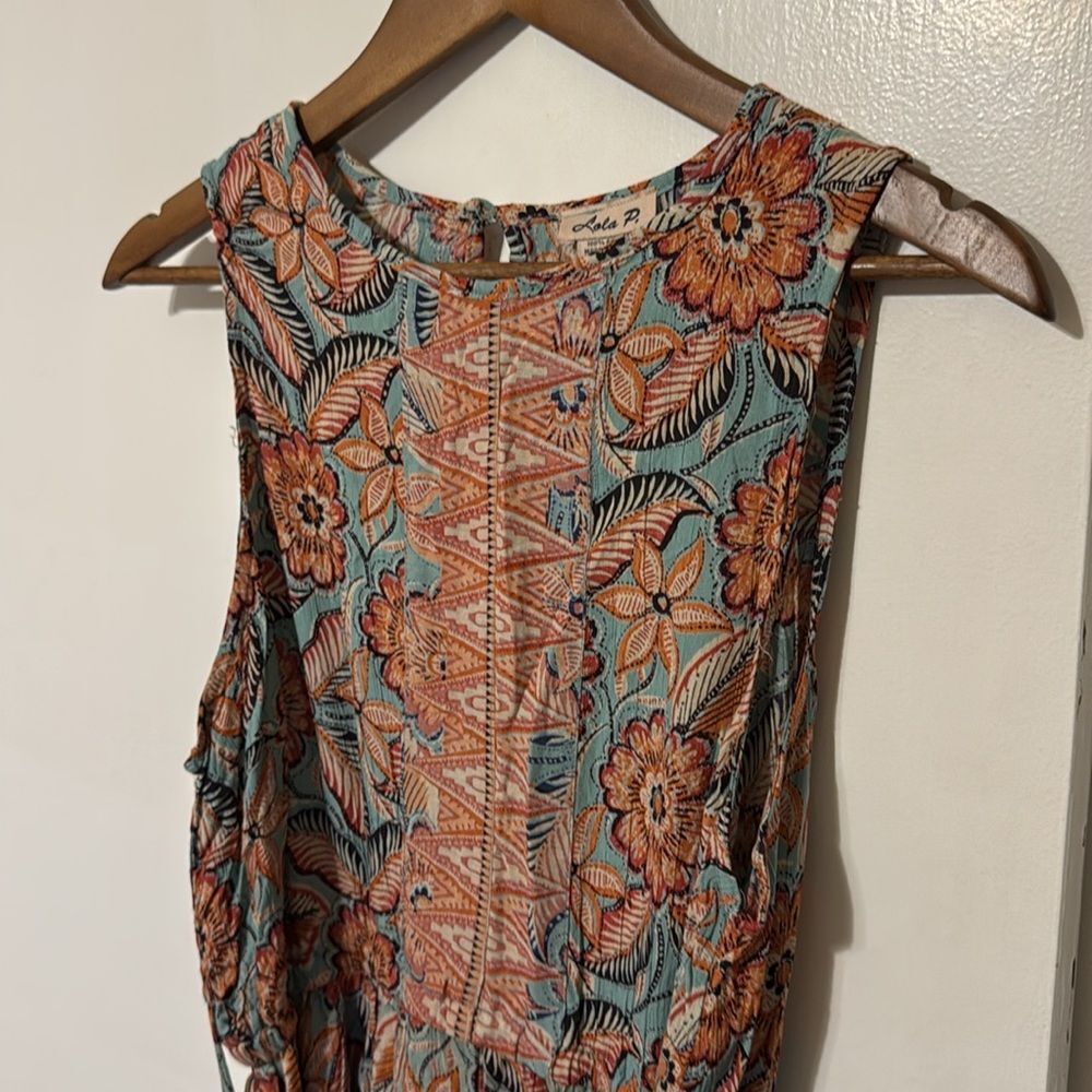 NWT Floral Shark Bite Hem Tank Dress with Waist Belt Tie Large Summer - Picture 5 of 11